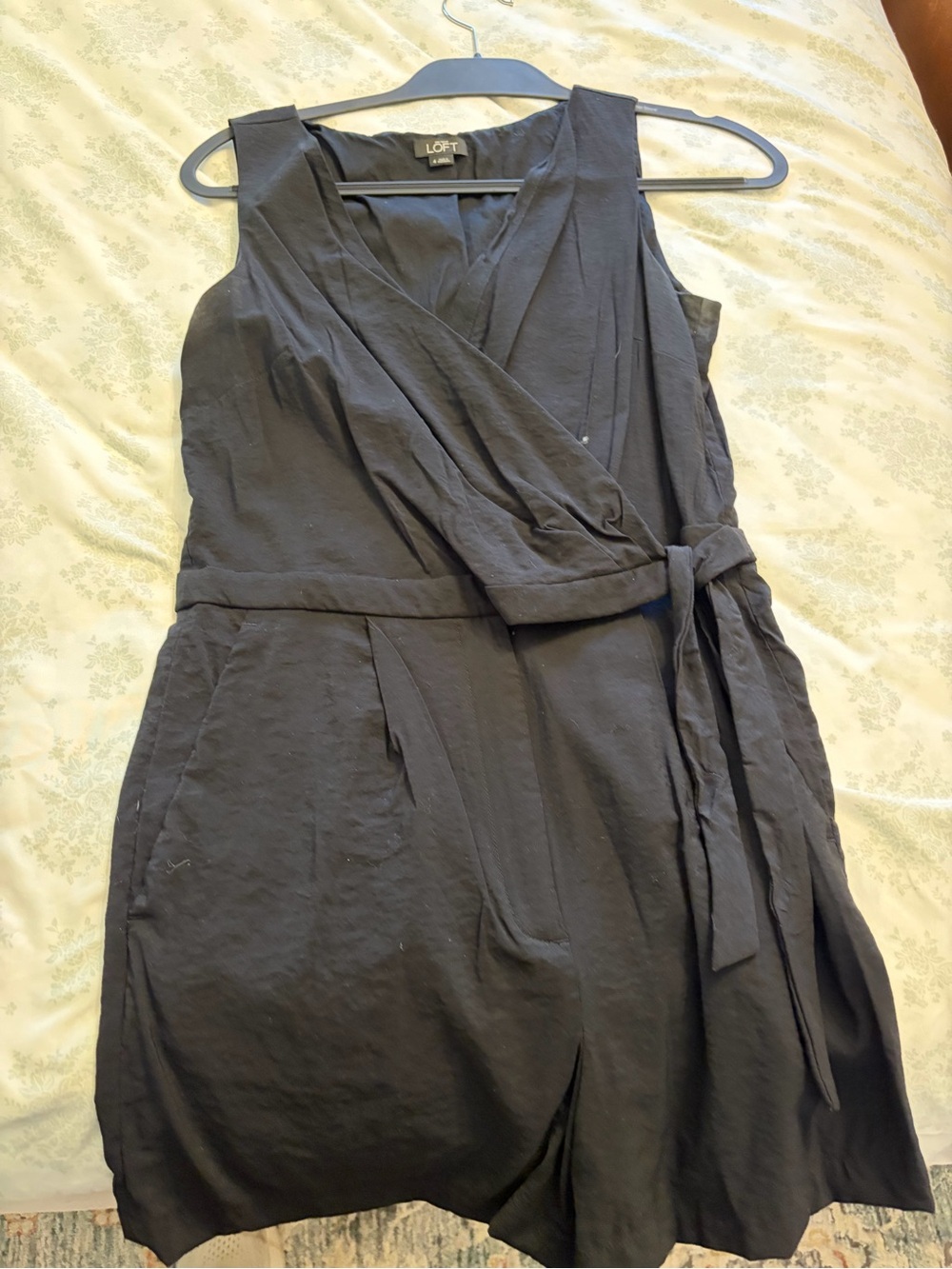 LOFT Black One-Shoulder Wrap Romper with Side Tie